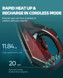 OMAIGA Cordless Iron for Clothes, 1500W Wireless Steam Iron with Ceramic Soleplate, 360 Degree Power Base, Auto Shut Off, Self-Clean, Anti-Calc, 3 Temperature Settings, 11.84oz Water Tank, Red
