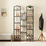 YATINEY 10-Tier Tall Shoe Rack, Vertical Shoe Organizer for Small Spaces, Wooden Shoe Shelf for Entryway, Space Saving Shoe Storage, Holds 10 Pairs of Shoes, Rustic Brown and Black SS50BR