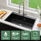 30 Inch Drop in Kitchen Sink, Nano Coating Stainless Steel Topmount Sinks 18 Gauge Modern(Black, 30"x18")