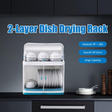 Tiardocge Dish Drying Rack, 2-Layer Kitchen Dish Rack, ish Drying Drainer with Cover, Double Drain Shelf, Dish Strainer Shelf for Dish, Knifes, Cup, Cutting Board