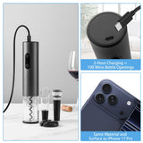 Rechargeable Electric Wine Opener Set, Automatic Corkscrew Set, Including Long Stem Wine Glasses of 2, Clear Glass Wine Goblet, Ideal Gift for Wedding, Wine Lover, Birthday, Girl, Men