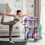 Jusgym Weight Rack for Home Gym, All in One Yoga Mat Storage Rack, Workout Equipment Storage with Wheels and Hooks for Dumbbells Kettlebells Foam Rollers, Powder Coated Finish Steel Jusgym