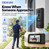 TKMARS Doorbell Camera Wireless No Subscription No WiFi Needed with PIR Motion Detection, Video Doorbell with Monitor Screen, Active Wake-Up Door Bell 170° Wide Angle for Home/Apartment/Seniors