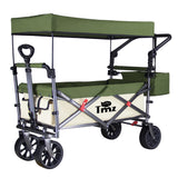 TMZ Collapsible Folding Outdoor Utility Wagon with Removable Canopy - 265lbs Heavy Duty Trolley with Rubber Wheels (Beige/Green)