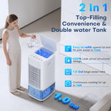 CENSTECH 25" Windowless Portable Air Conditioners w/Double Tanks for 16H Cooling, 3-IN-1 Evaporative Air Cooler, Remote&Smart Timer, 3 Speed&Mode, 120° Swing Swamp Cooler Air Conditioner for Bedroom