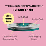 Anyday 8-Pc Microwave Cookware & Glass Food Storage Set with Glass Lids | Plastic-Free Containers | Stackable Airtight Steamer with Vented Lid for Microwave-Safe Reheating & Steaming Vegetables, Rice