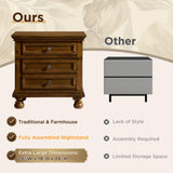 LUXOAK Fully Assembled Solid Wood Nightstand Set of 2 with Storage Drawers