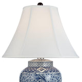 Barnes and Ivy Shonna Traditional Asian Chinese Ginger Jar 3-Way Table Lamps with Table Top Dimmer 27" Tall Blue Porcelain White Shade for Living Room Bedroom House Bedside Nightstand Home Office