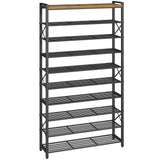 YATINEY 10-Tier Shoe Rack, 39.4" L Shoe Shelf for 45-50 Pairs of Shoes, Tall Shoe Storage Organizer with Metal Frame, Large Capacity Shoes Rack for Entryway, Closet, Rustic Brown and Black SS39BR