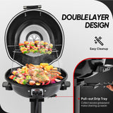 ROVSUN 1600W Vertical Electric Grill with Lid, Red 304 Stainless Steel Grill w/Detachable Pull-out Drip Tray, Double Layer Design, Portable & Removable, for Indoor and Outdoor Use (Black Vertical)