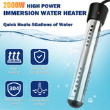 Immersion Water Heater Portable 2000W, with Stainless Steel Guard & Digital Thermometer,Fast Submersible Electric Heater for Small Pool, Bathtub, Bucket, Camping & Outdoor Use