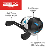 Zebco Roam Spincast Fishing Reel, Size 30 Reel, Right or Left-Hand Retrieve, Pre-Spooled with 10-Pound Zebco Fishing Line, Blue (Clam Packaging)