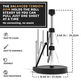Stainless Steel Tension Arm Paper Towel Holder - Easy One-Handed Operation - This Sturdy Weighted Paper Towel Dispenser Countertop Model Has Suction Cups and Holds All Paper Towel Rolls (Black)