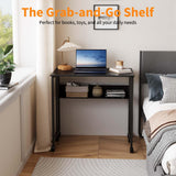 Small Foldable Computer Table on Wheels for Home Office & Small Spaces, Portable Workstation with Brakes