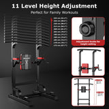 Power Tower Dip Station Pull Up Bar for Fitness Home Gym Workout,Multi-Function Adjustable Height Fitness Strength Training Exercise Equipment,with Power Elastic Ropes,Black Red-02