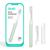 Quip Sonic Electric Toothbrush for Adults - Time Travel & Soft Bristles with Travel Case & Replacement Brush Head - 3 Month Battery Life, Plastic Handle - Sage