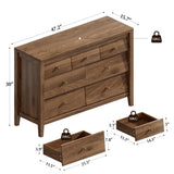 AMBERHAUS 7 Drawers Dresser with Beveled Panel, Farmhouse Chest of Dressers for Bedroom, Wood Dresser TV Stand, Drawer Organizer for Bedroom, Living Room, Hallway, Walnut