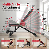 PASYOU Adjustable Foldable Weight Bench for Home Gym with 660LBS, Workout Bench for Incline Decline Flat Bench Press, Full Body Strength Training
