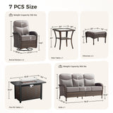 moosprr Luxury Patio Furniture Set with Fire Pit Table, Outdoor Furniture Set with High Back Swivel Chairs & 6-inch Thick Cushions, 7 PCS Fire Pit Patio Set for Yard, Deck, Poolside, Brown/Beige