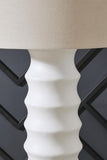 Signature Design By Ashley Veraleigh Floor Lamp with 3-Way Switch, Scalloped Design, Drum Hardback Fabric Shade, Polyresin, 23" W x 23" D x 66" H, White