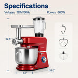VIVOHOME 6-in-1 Stand Mixer, 8.5 Quart Electric Tilt-Head Kitchen Mixer with Bowl, Multifunctional Food Mixer for Cake, Bread, and Dough, Red
