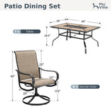 PHI VILLA 7 Pcs Patio Dining Set, Swivel Chairs & Wood-Look Table, Brown