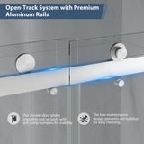 EASYWORC Frameless Double Sliding Shower Doors, 55-60" W x 76" H Shower Glass Door, 1/4" (6mm) Thick ANSI Certified Tempered Glass with Explosion-Proof Film and Nano Coating, Brushed Nickle