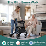 StepPilot Zero Wobble Rollator Walker with Seat for Seniors, 350lb Capacity, 18" Extra Wide Seat, 8" Wheels & Dual Brake, One-Hand Folds to 9.6", 7-Level Handle Adjustable, Cup Holder & Cane Clip