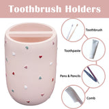 Bathroom Accessories Sets 4-Piece, Premium Pastel Heart Bathroom Accessory Complete Set - Toothbrush Holder, Lotion Soap Dispenser, Vanity Tray, Bathroom Tumbler for Countertop Vanity (Pink)