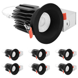 LUXRITE 3 Inch LED Regressed Canless Spotlight + Round Black Interchangeable Trim, 5CCT 2700K-5000K, Twist N' Lock, Recessed Lighting, 15W, 1250LM, CRI90, Dimmable, 38° Beam, IC & Wet Rated (6 Pack)