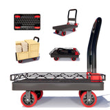 2IN1 Heavy Duty Platform Trucks Flatbed Carts, Push Cart Dolly 1760lbs Capacity Hand Trucks w/Detachable Solid Steel Wire Fence