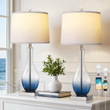 WIHTU 27" Navy Blue Bedside Desk Lamps for Nightstand Decorations, Table Lamps Set of 2 with Touch Control, 3-Way Dimmable Modern Glass Table lamp with USB C and A Charging Ports (LED Bulbs Included)