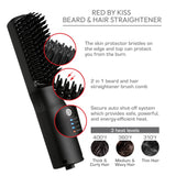 Red by Kiss 2-in-1 Ionic Hair Straightener Brush with Ceramic Coating, Adjustable Temp, Auto Shut Off, Skin Protector Bristles & 360° Swivel Cord, Smooth & Style in Few Strokes