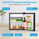 Electactic 1.7 Cu.ft Mini Fridge with Freezer, Compact Refrigerator, Single Reversible Door, Ultra Quiet, Black