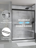 Glass Shower Doors, 56" - 60" W x 72" H Double Sliding Shower Door, Aluminum Semi-Frameless & 1/4"(6mm) Clear Tempered Glass Bypass Shower Door for Walk in Shower, Matte Black