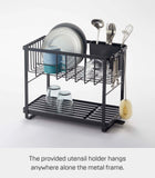 YAMAZAKI Home Tower Two-Tier Adjustable Dish Drainer Rack, Compact Drying Rack with Hooks, Utensils Holder - Steel -