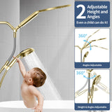 KAIYING Dual Shower Heads with Handheld Spray Combo, High Pressure Modern Rain Shower Head with 9-Mode Handheld Showerhead, Double Rainfall Shower Head with 79-Inch Hose (Brushed Gold)