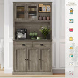 GarveeHome Pantry Cabinet with Drawers and Adjustable Shelves, 71" Tall Freestanding Kitchen Cabinet with Microwave Stand, Kitchen Hutch for Dining Room, Rustic Grey