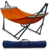 Tranquillo Sturdy Steel Hammock with Stand Premium Cotton Canvas Hammock, 600 lbs Capacity Hammock Stand Folding, Portable 30-Second Fold Unfold Hammock for Camping, Orange