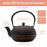 YJX 60.9oz Large Cast Iron Teapot for Stovetop Safe, 6 Cup Tea Kettle, Japanese Tetsubin, Teapot with Stainless Steel Infuser for Loose Tea, Tea Pot Enameled Interior (1.7QT/1.8L)