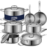 LEGEND COOKWARE 5-Ply Stainless Steel Cookware Set, 12-Piece Pots and Pans Set - Induction Compatible, Oven Safe 800°F - Non-Toxic, No Coatings