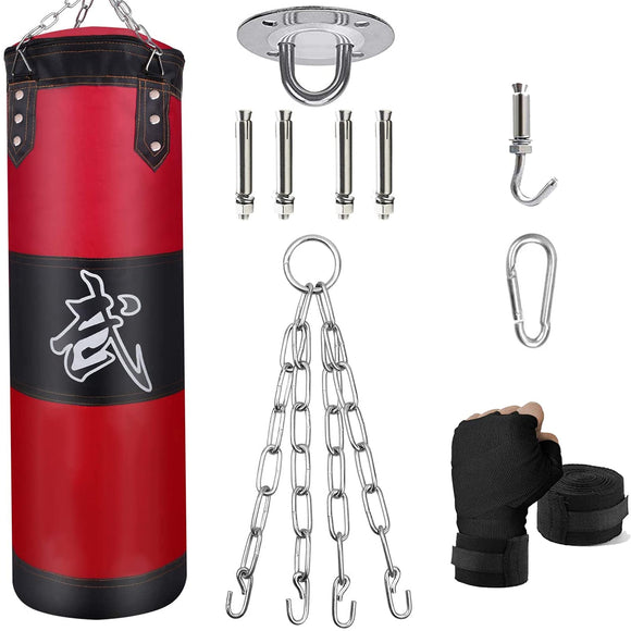 ZERUIDM Hanging Punching Bag Set Unfilled, Heavy Boxing Bag Kickboxing Bag for Adults Kids, Youth Boxing Set with Hand Wraps, Punching Bag Hangers, for MMA Muay Thai Karate Taekwondo Training ZERUIDM