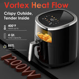 WHUTO Compact Air Fryer, 9-in-1 with Smart Digital Color TouchScreen Air Fryers, View Window, Air Fry, Roast, Bake,Reheat, Dehydrate, 12 Presets,Dishwasher Safe Basket & Less Oil Nonstick,4.2QT