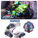 Liberty Imports 2.4Ghz RC Motorcycle Remote Control Stunt Drift Bike Racing Vehicle - 1/10 R/C High Speed Cyclone Motorbike and Riding Figure with 360° Spinning Wheels Action (Green)