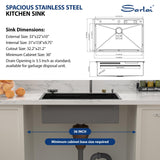Sarlai 33 Inch Waterfall Kitchen Sink - 33x22 Black Waterfall Drop In Sink Workstation Stainless Steel 16 Gauge Smart Sinks Multifunction Single Bowl Top Mount Kitchen Sinks with Faucet Combo