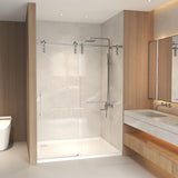 AMAPO 54 * 76 Brushed Nickel Frameless Shower Door - 8mm Tempered Glass, Corrosion-Resistant Stainless Steel Tracks, Suitable for Hotel-Style Bathrooms, Boutique Apartments, and Modern Home