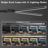 GAEFURY LED Desk Lamp for Home Office, 24W Bright Desk Lamp with Phone Holder Base - 25 Lighting Modes Eye-Caring Desk Light Adjustable Gooseneck Lamp for Workbench Drafting Reading Study
