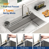 Sarlai 33 Inch Waterfall Kitchen Sink Drop In - 33x22 Waterfall Drop Workstation Stainless Steel 16 Gauge Multifunction Single Bowl Smart Top Mount Kitchen Sink with Faucet Combo