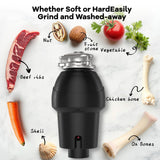 GarveeTech Garbage Disposal 1 HP, Continuous Feed Food Waste Disposer with Air Switch & Flange Seal, Stainless Steel Garbage Disposer, Compact Food Waste Grinder for Kitchen Sink, Black