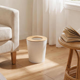 Ciao Stilista White Trash Can for Bedroom with Bamboo Lid, 2.4 Gallon Open Top Trash Can 3 Pack, Modern Aesthetic Garbage Can for Room Office Living Room, Small Bathroom Trash Bin Boho Style